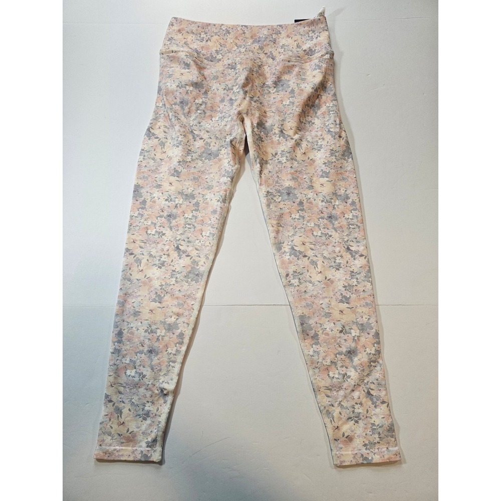 Fabletics Seamless Leggings Womens L Floral Pink Scrunched High Waist Yoga New - Picture 1 of 5